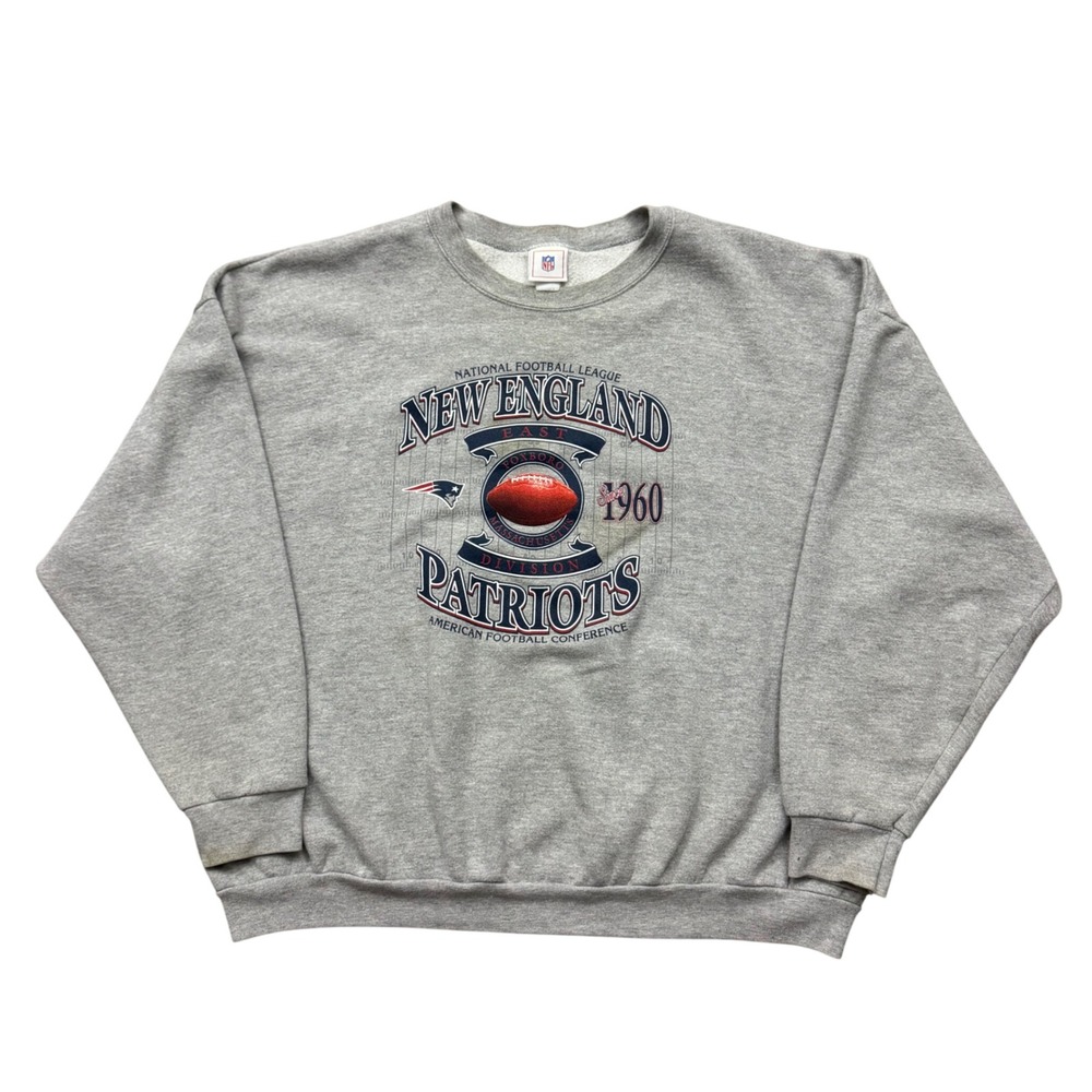 Vintage New England Patriots NFL Football Graphic Crewneck Sweatshirt Gray XL
